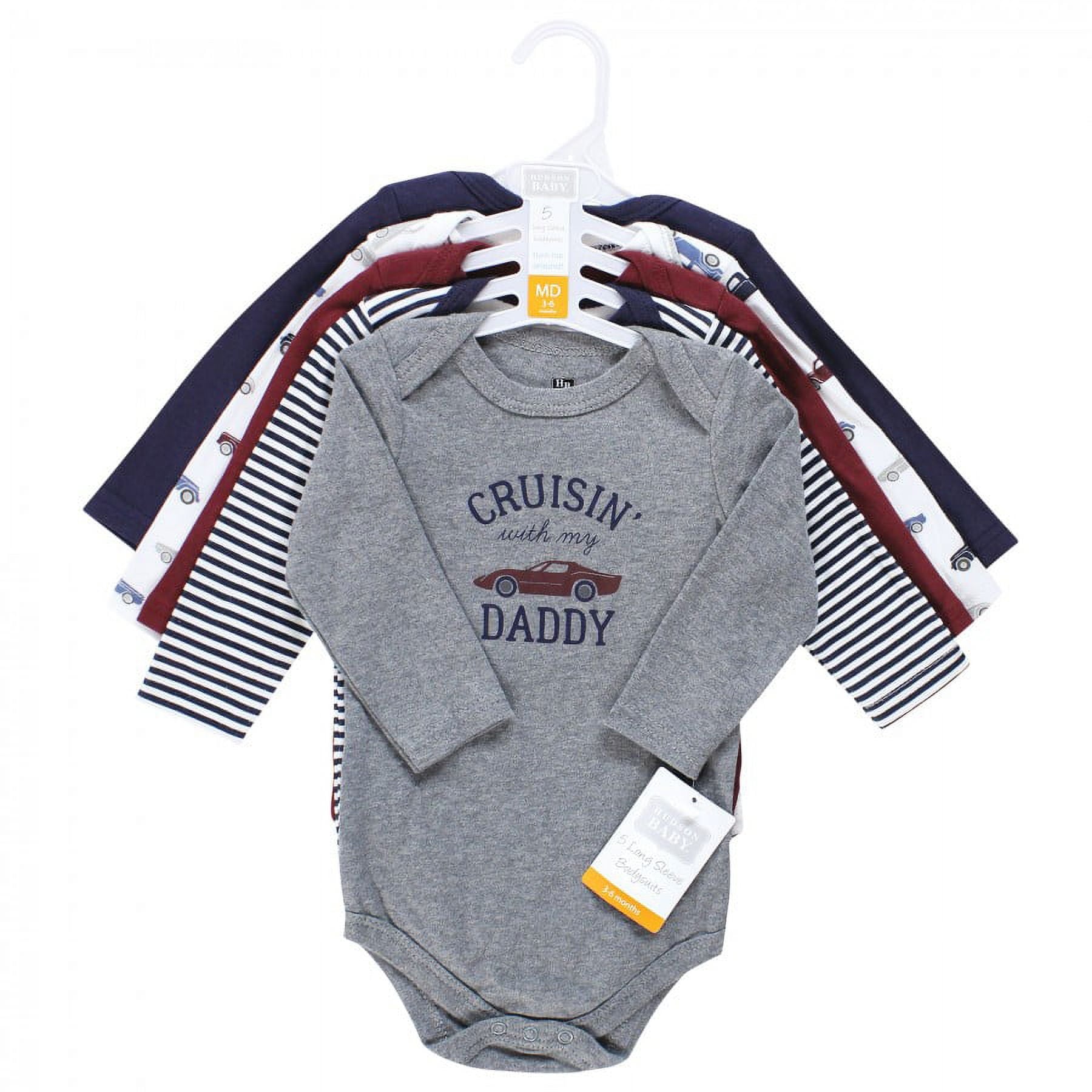 Hudson Baby Infant Boy Cotton Long-Sleeve Bodysuits, Cars 5-Pack, 0-3 Months