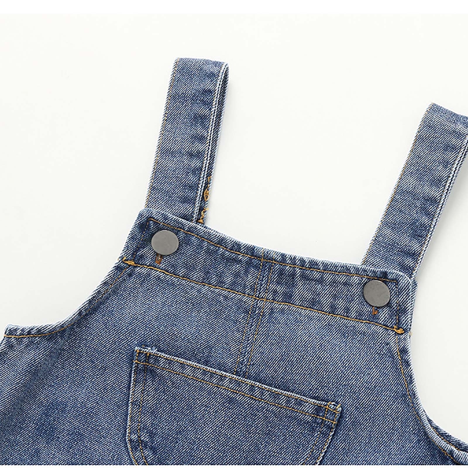 Posijego Toddler Baby Boy Girl Denim Overalls Sleeveless Spaghetti Straps Jean Jumpsuits with Pockets