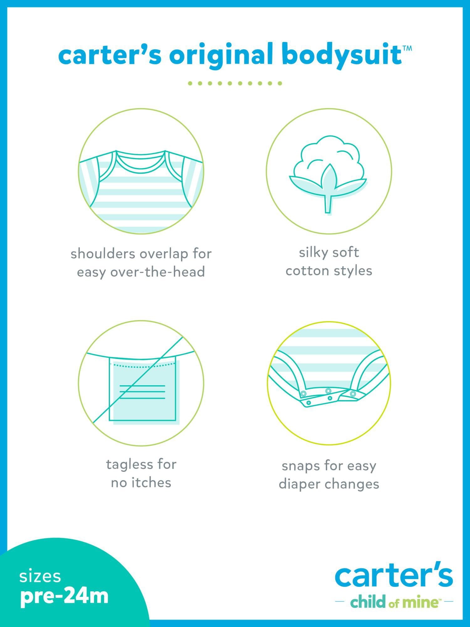 Carter's Child of Mine Baby Boy Long Sleeve Bodysuits, 3-Pack, Sizes Preemie-24 Months