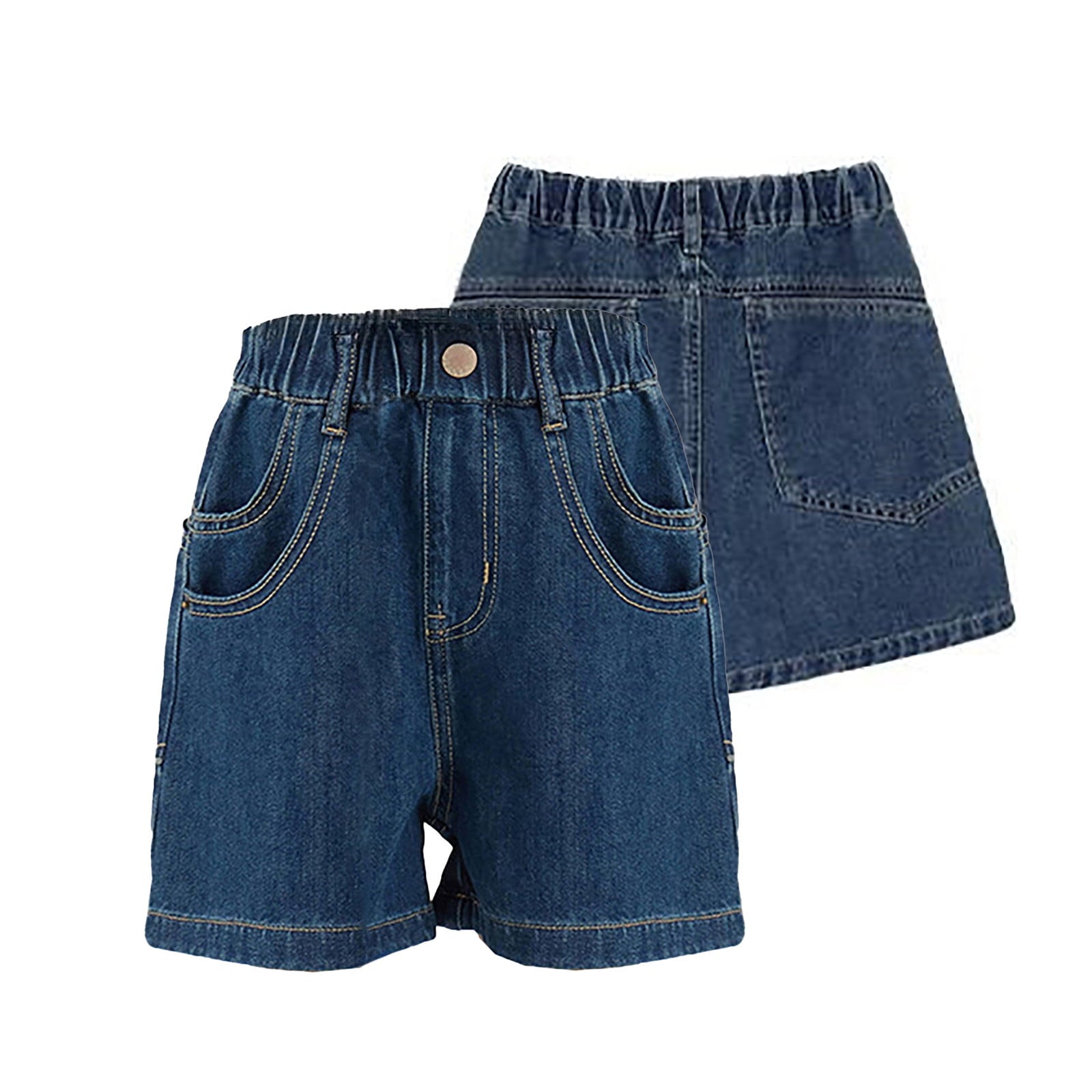 LIIPEE Boys Jean Shorts Stretch Elastic High Waist Denim Shorts With Pockets Girl Leisure Casual Outings Shorts,Blue,10-11 Years