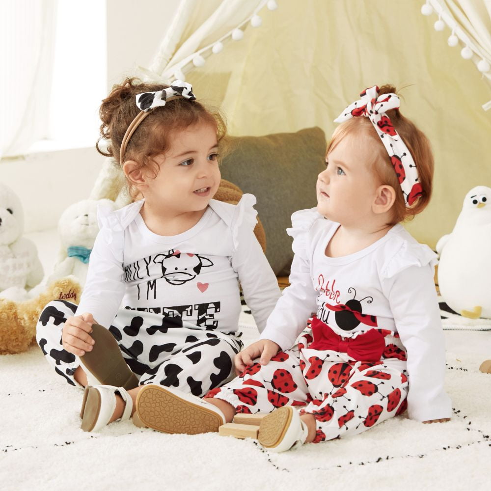 PatPat Newborn Baby Girl Clothes Long Sleeve Romper Bodysuit and Pants Outfit Set, 0-3 Months