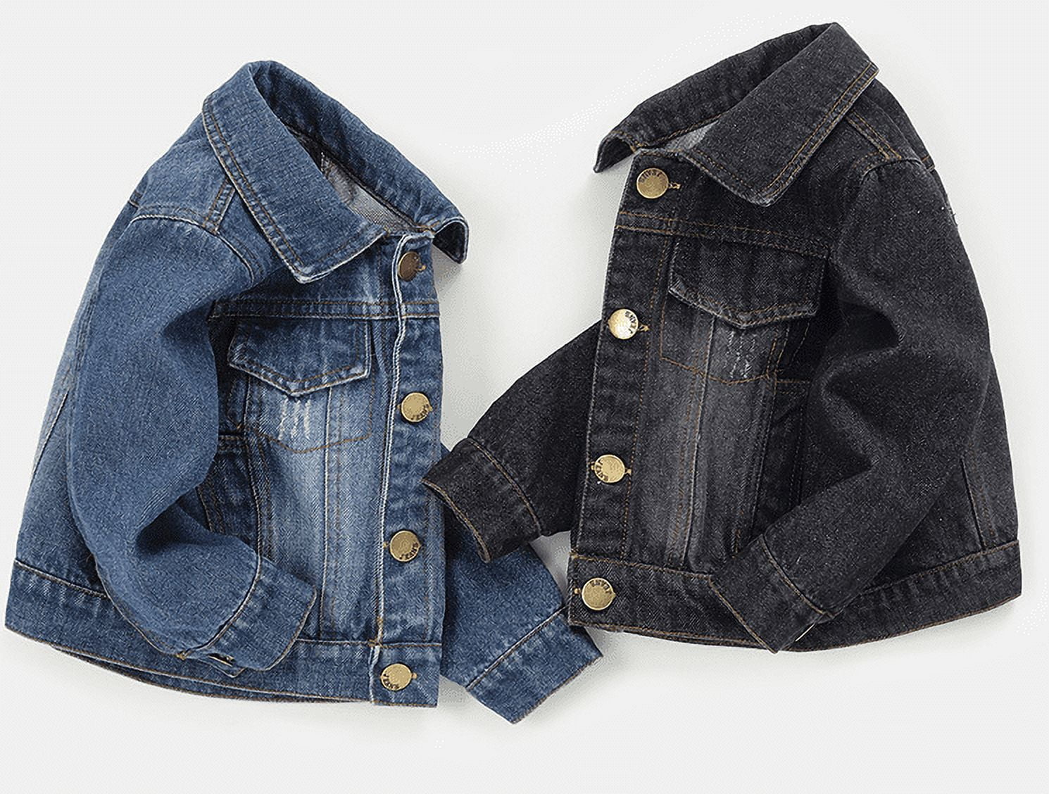 ameIAEA Toddler Kids Button Down Denim Jacket Long Sleeve Collared Fall Casual Jean Coat for Boys Girls