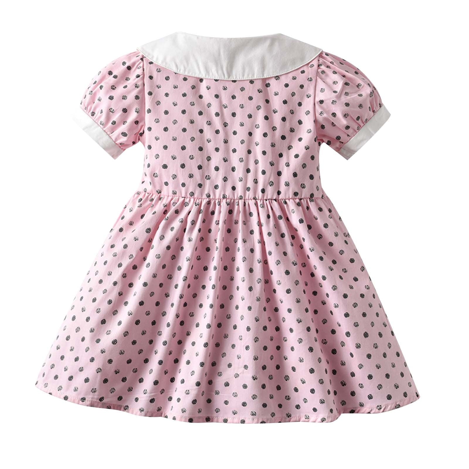 HBYJLZYG Peter Pan Collar Princess Dresses For Girls, Toddler Kids Baby Summer Retro Polka Dots Print Puff Sleeve Dress 3 Months-4 Years