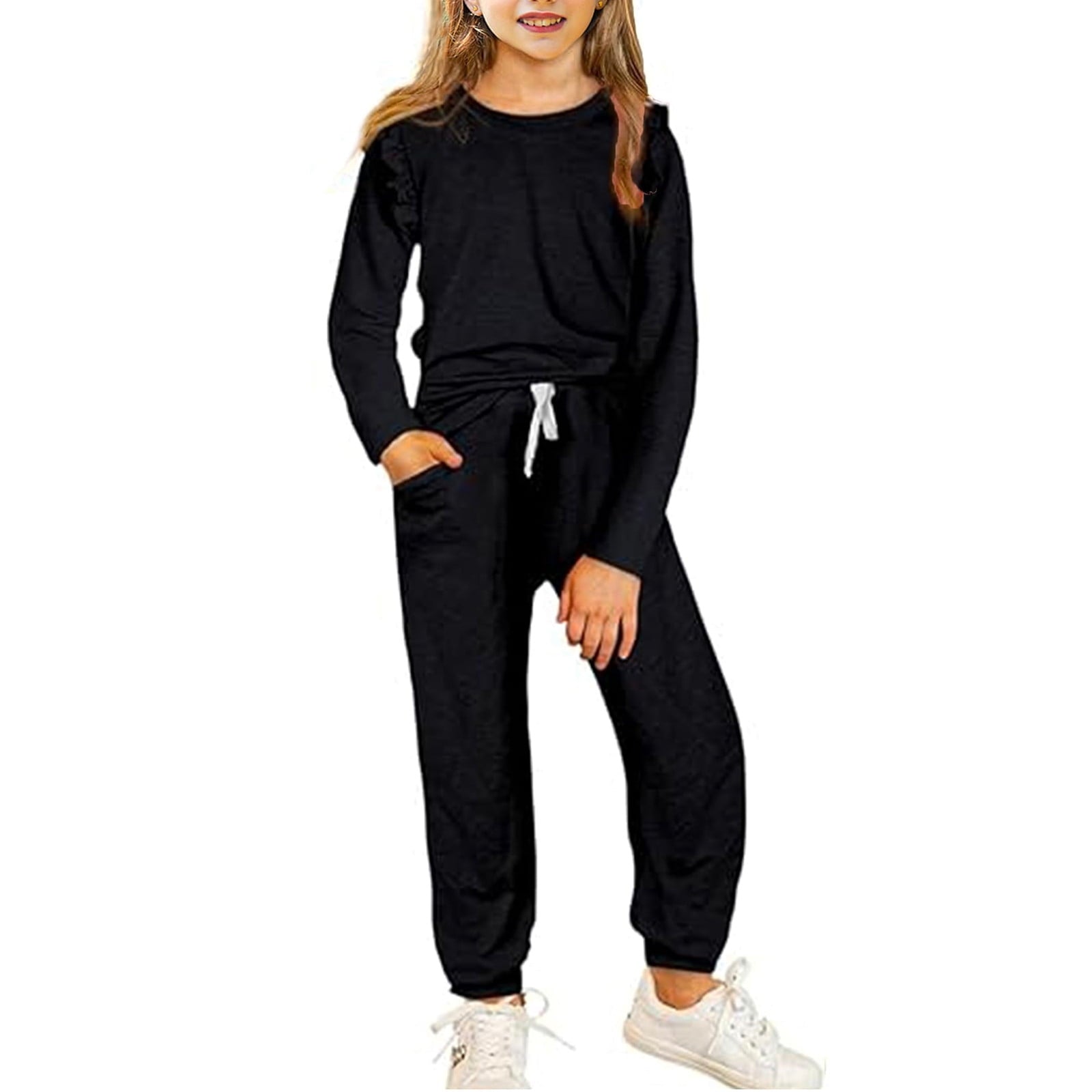 SHTXOZHI Boys Girls Fall Winter Outfit Long Sleeve Tops Drawstring Pants Set Kids 4-13 Years