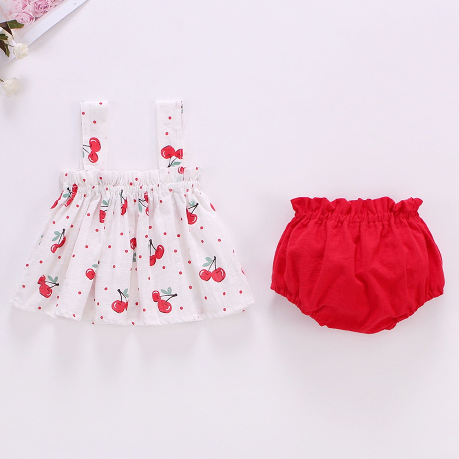 Zanarzt Toddler Summer Clothes Girls Toddler Baby Girl Clothes Summer Outfits Ruffle Sleeveless Shirt Kid Short Set for Girl Red,12-18 Months