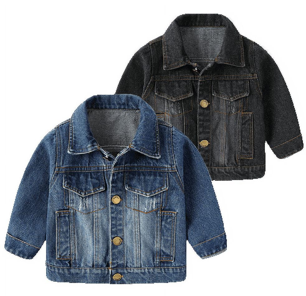 ameIAEA Toddler Kids Button Down Denim Jacket Long Sleeve Collared Fall Casual Jean Coat for Boys Girls