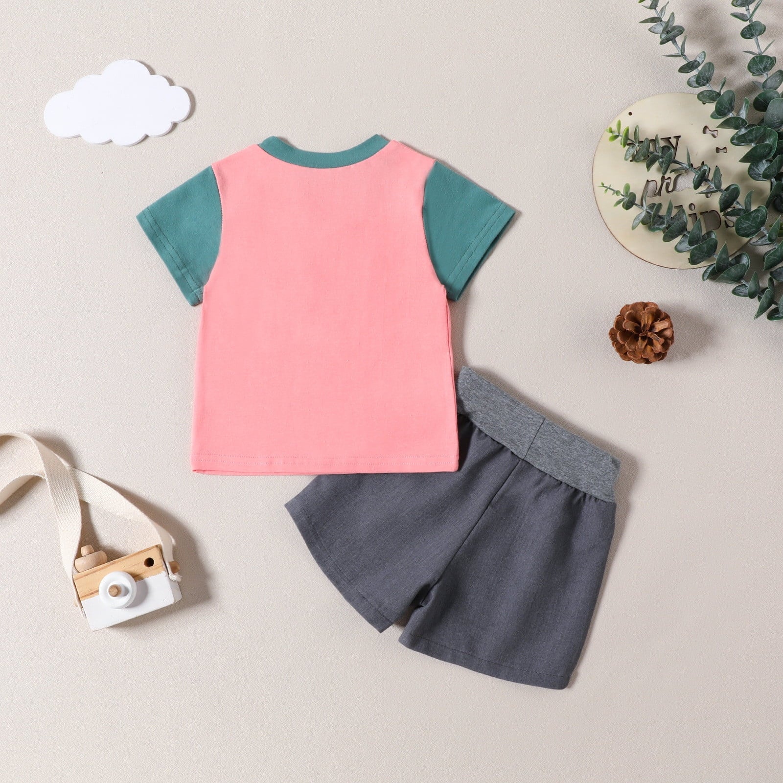 Uxgjfwu Boys Summer Outfits Casual Short Sleeve Tops Turndown Collar Botton Short Pants Sets, Sizes 6M-3T,Pink