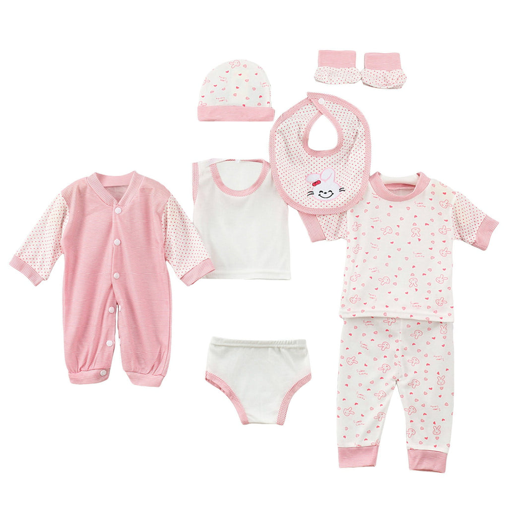 Caqnni 8PCS Layette Gift Sets 0-3M Baby Boy s Girl Boy Suit Outfit Sets One Size Clothes Set to 0-3M Layette Gift Set Shower Gift Set (A03-Pink)