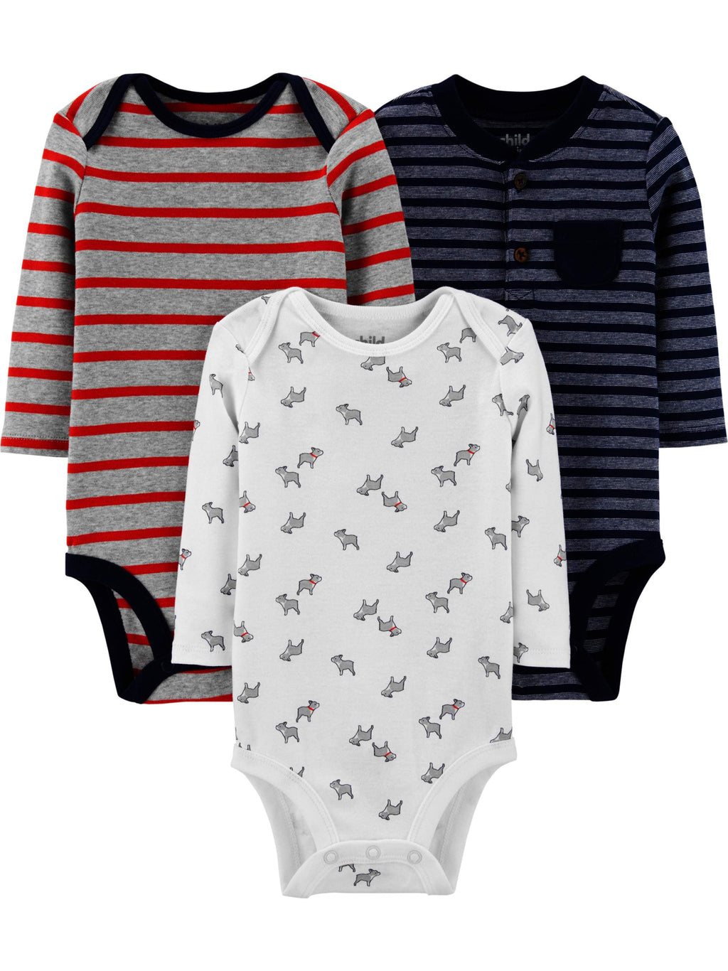 Carter's Child of Mine Baby Boy Long Sleeve Bodysuits, 3-Pack, Sizes Preemie-24 Months