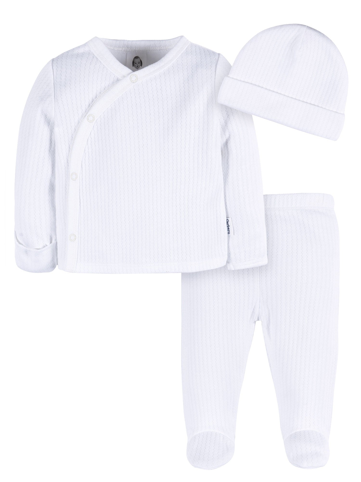 Gerber Baby Neutral White Take Me Home Outfit Set, 3-Piece, Sizes Preemie - 0/3 Months