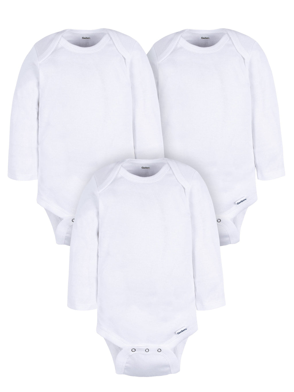 Gerber Gender Neutral Leisure White Long Sleeve Cotton Bodysuit, 3-Pack, Sizes Preemie - 24 Months