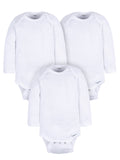 Gerber Gender Neutral Leisure White Long Sleeve Cotton Bodysuit, 3-Pack, Sizes Preemie - 24 Months