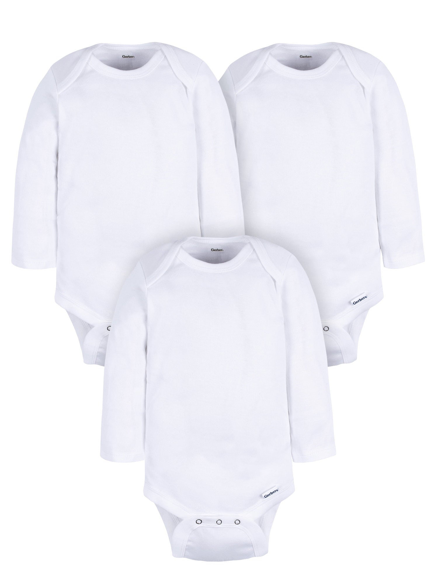 Gerber Gender Neutral Leisure White Long Sleeve Cotton Bodysuit, 3-Pack, Sizes Preemie - 24 Months