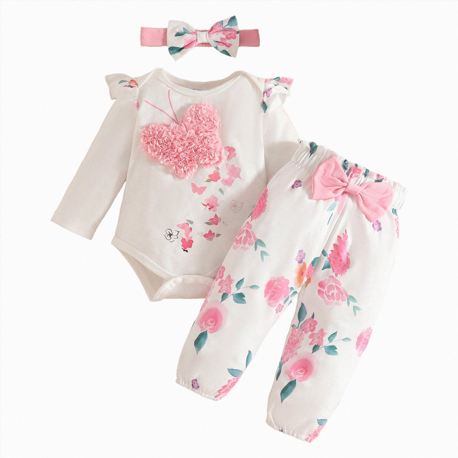 Gvdentm Preemie Newborn Clothes 3Months Infant Romper Fall Winter Outfits Gifts for Girls Cute Bell Bottoms Pant Sets(White,0-3 Months)