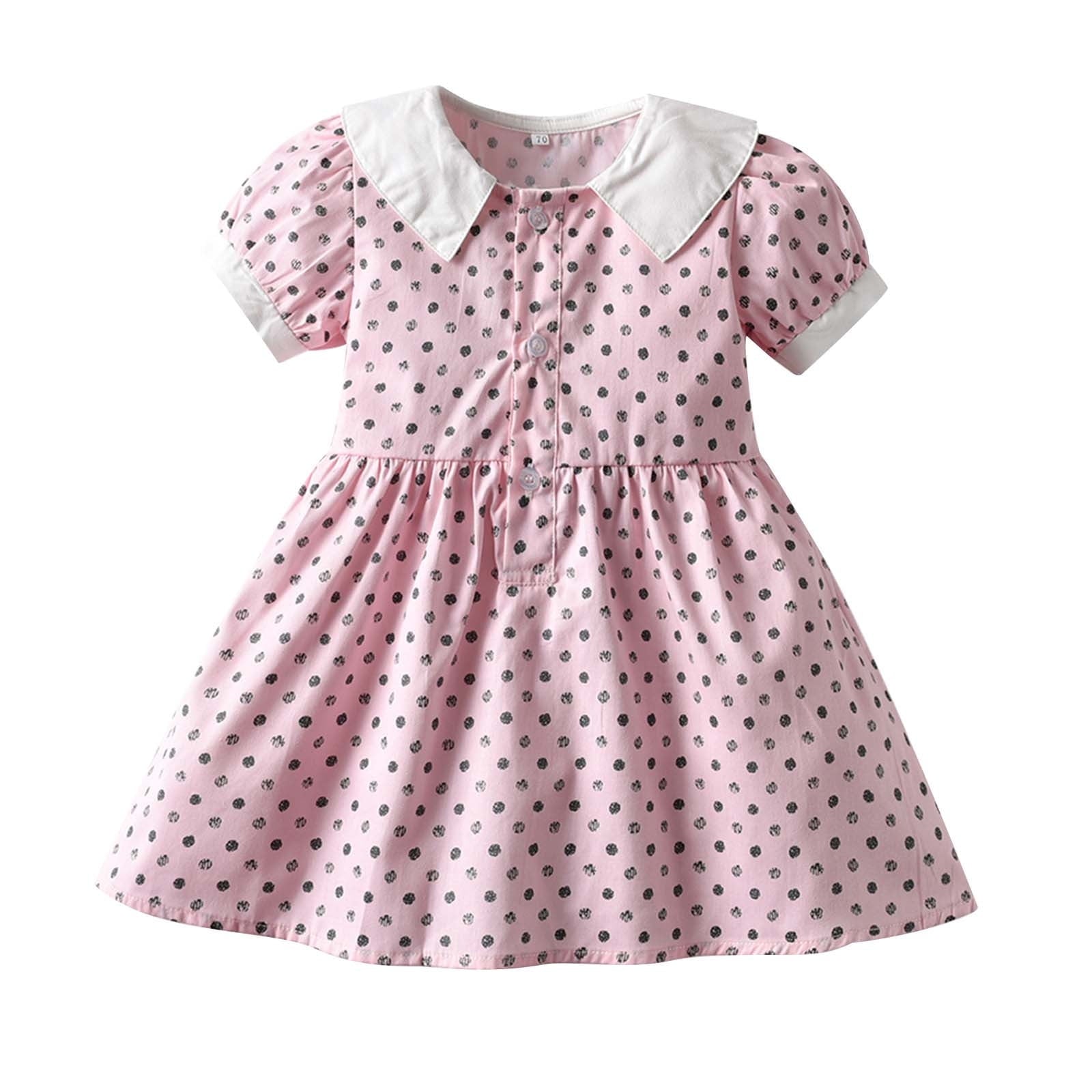 HBYJLZYG Peter Pan Collar Princess Dresses For Girls, Toddler Kids Baby Summer Retro Polka Dots Print Puff Sleeve Dress 3 Months-4 Years
