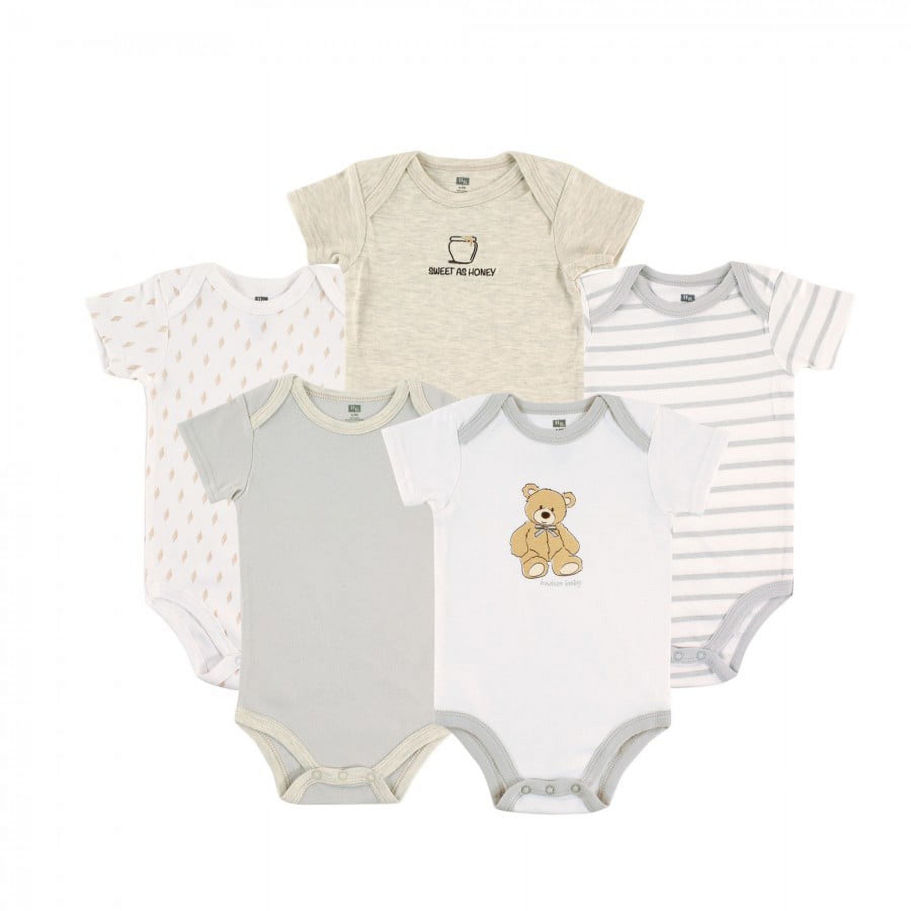 Hudson Baby Short Sleeve Bodysuits, 5-Pack, Newborn- 24 Months