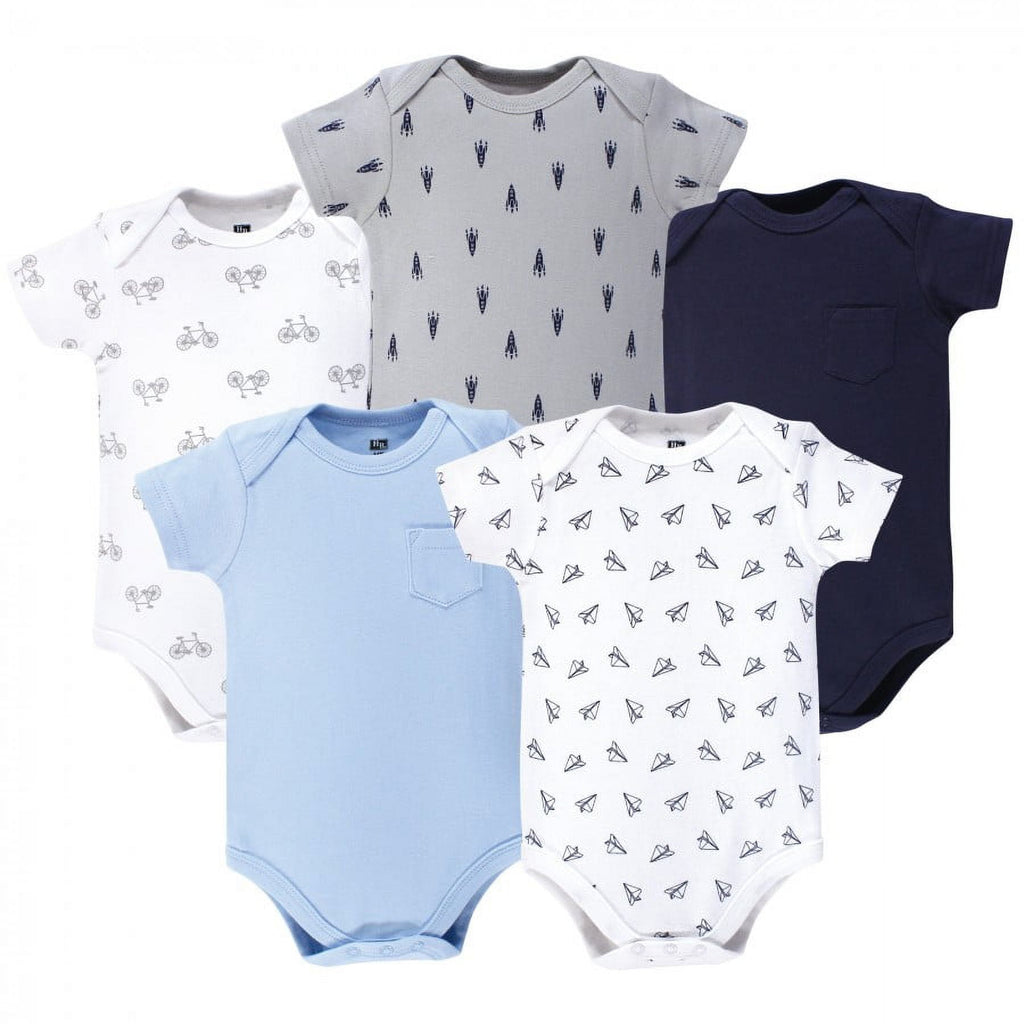 Hudson Baby Short Sleeve Bodysuits, 5-Pack, Newborn- 24 Months