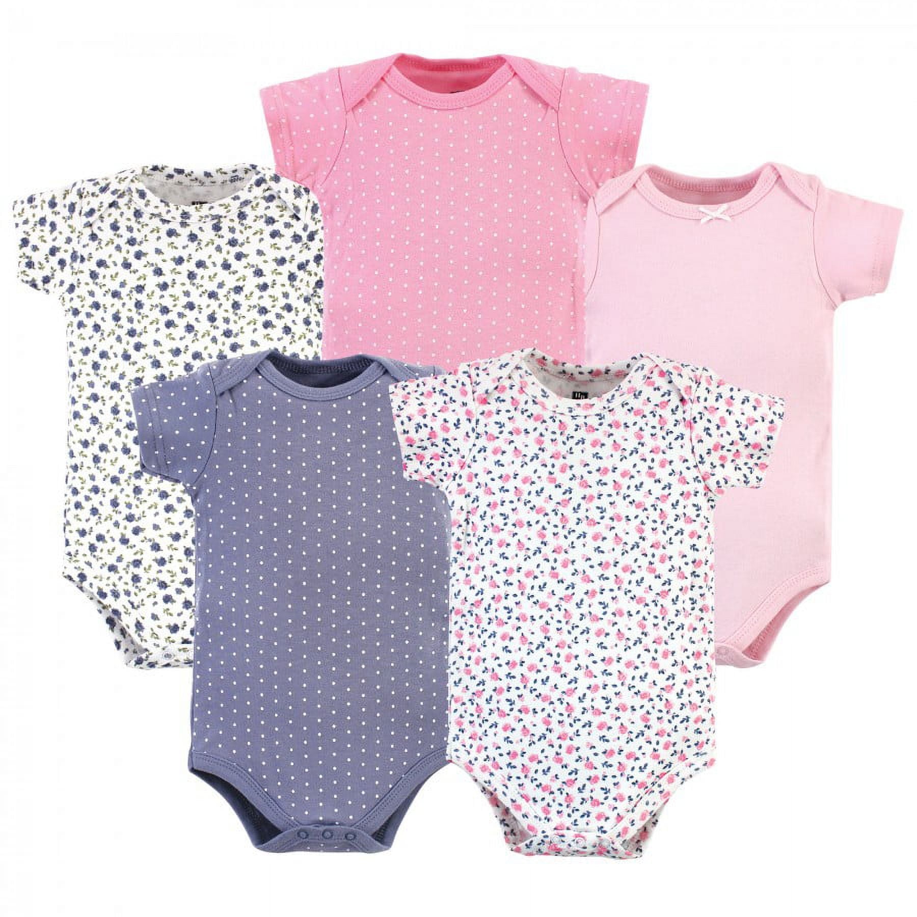 Hudson Baby Short Sleeve Bodysuits, 5-Pack, Newborn- 24 Months