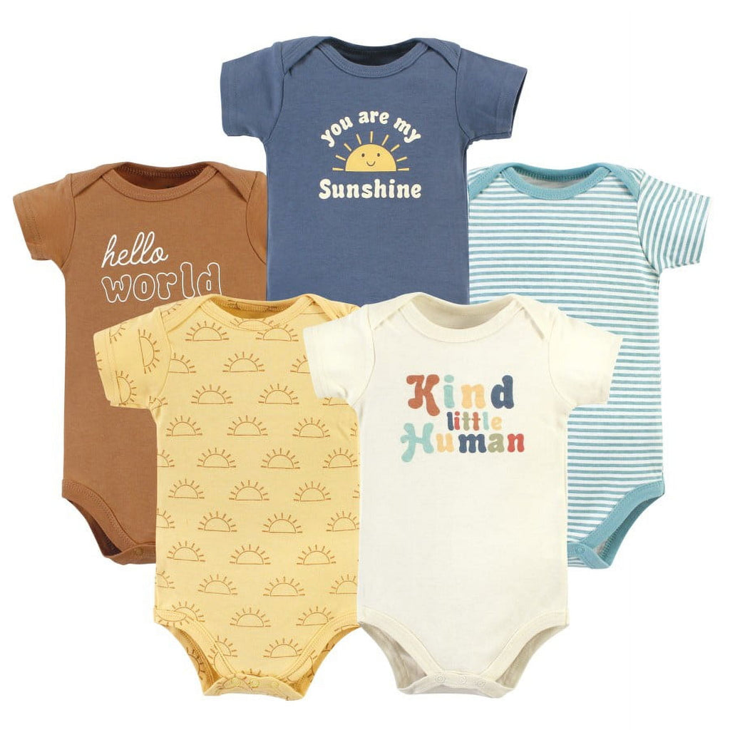 Hudson Baby Short Sleeve Bodysuits, 5-Pack, Newborn- 24 Months