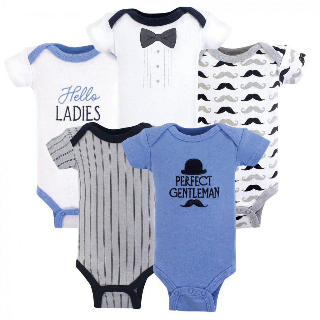 Hudson Baby Short Sleeve Bodysuits, 5-Pack, Newborn- 24 Months