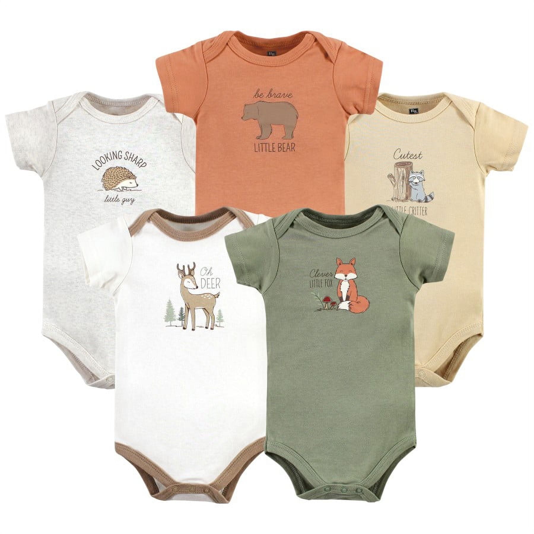 Hudson Baby Short Sleeve Bodysuits, 5-Pack, Newborn- 24 Months