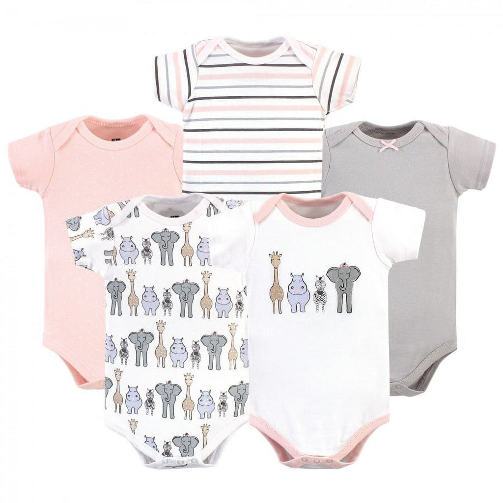 Hudson Baby Short Sleeve Bodysuits, 5-Pack, Newborn- 24 Months