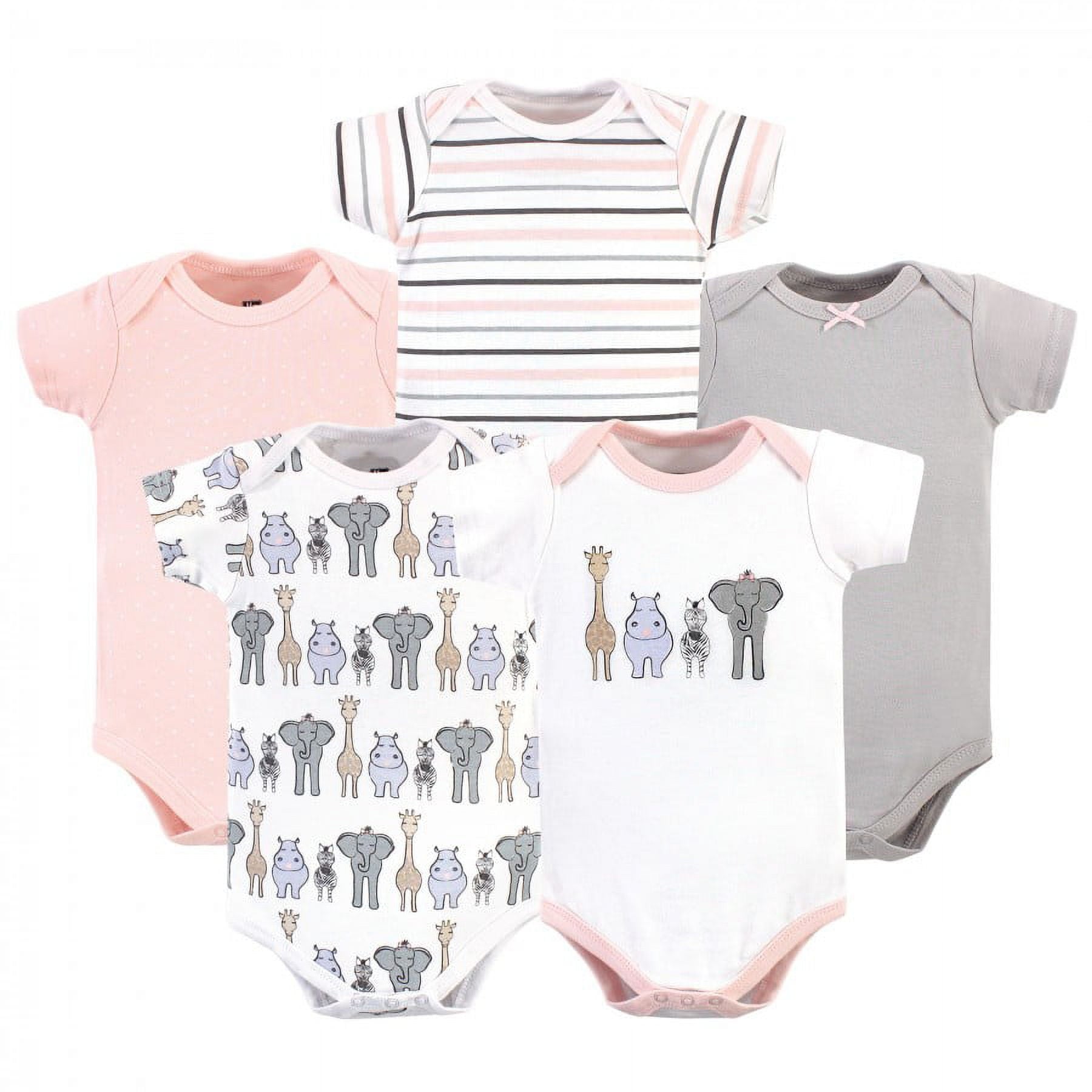 Hudson Baby Short Sleeve Bodysuits, 5-Pack, Newborn- 24 Months