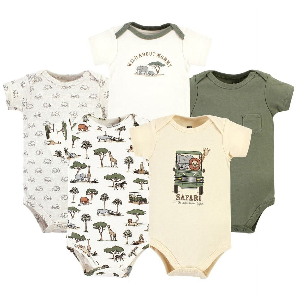 Hudson Baby Short Sleeve Bodysuits, 5-Pack, Newborn- 24 Months