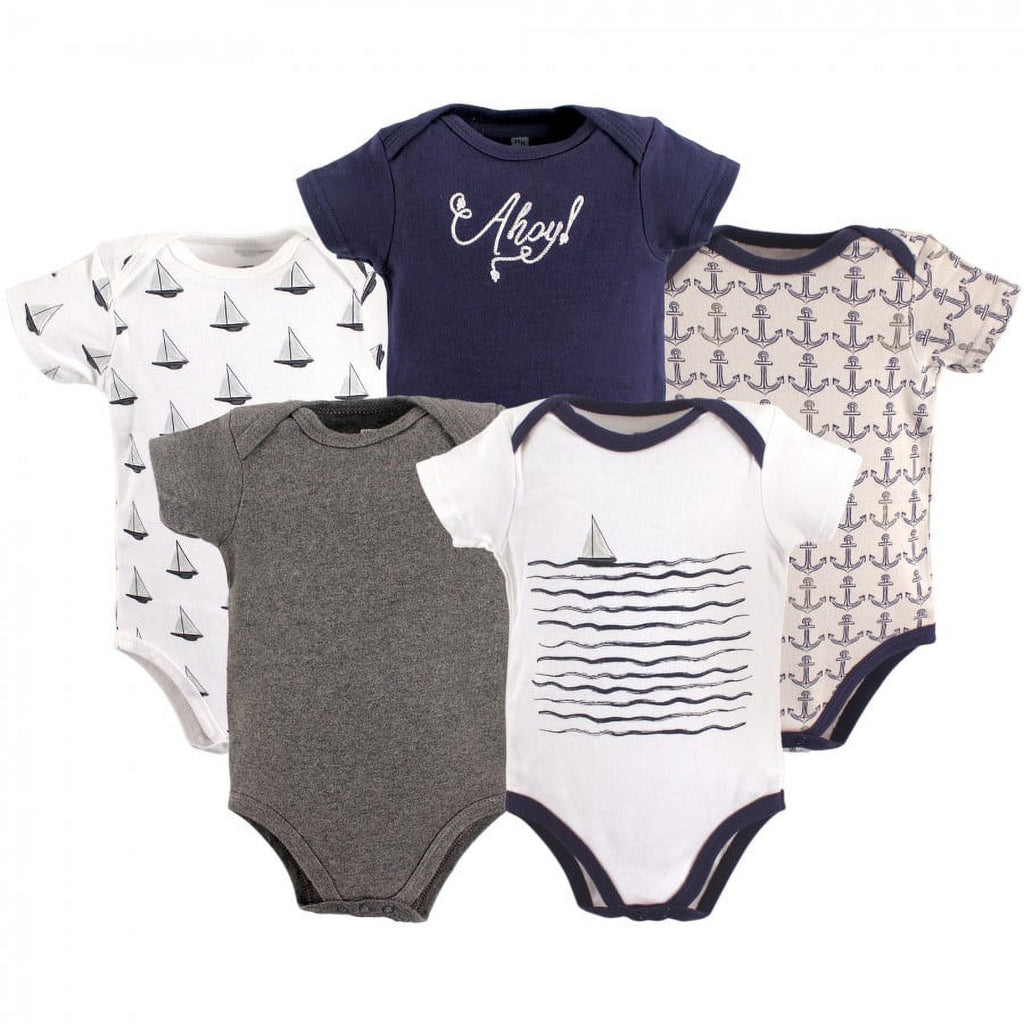 Hudson Baby Short Sleeve Bodysuits, 5-Pack, Newborn- 24 Months