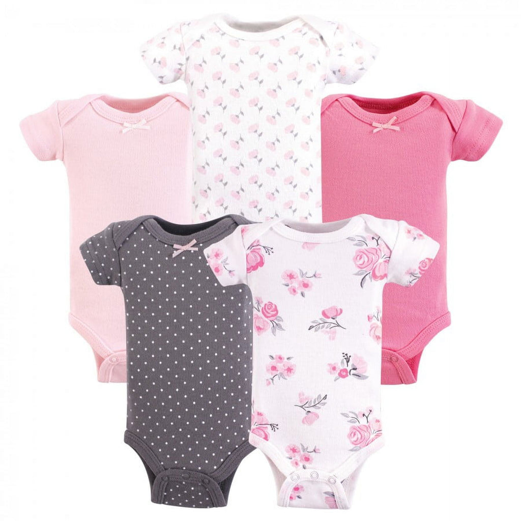 Hudson Baby Short Sleeve Bodysuits, 5-Pack, Newborn- 24 Months