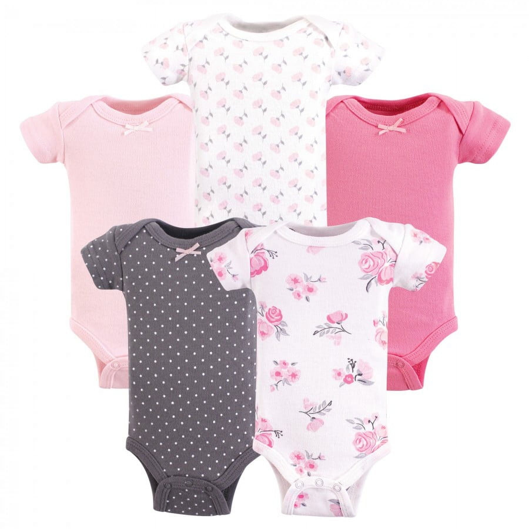 Hudson Baby Short Sleeve Bodysuits, 5-Pack, Newborn- 24 Months