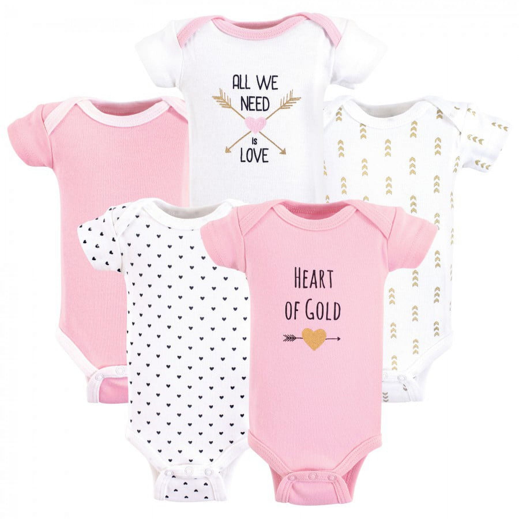 Hudson Baby Short Sleeve Bodysuits, 5-Pack, Newborn- 24 Months