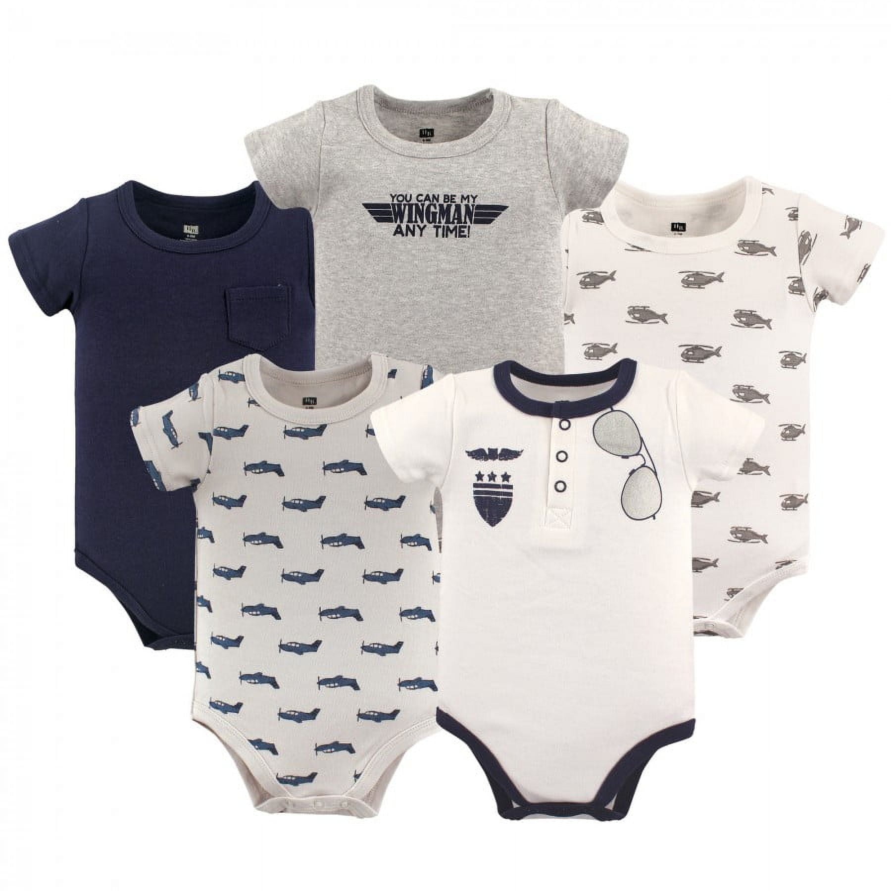 Hudson Baby Short Sleeve Bodysuits, 5-Pack, Newborn- 24 Months