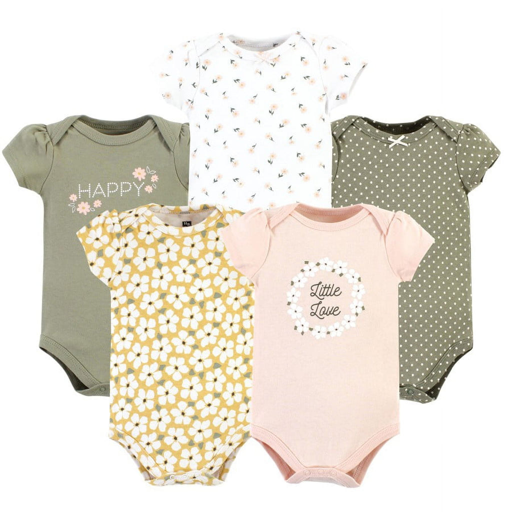 Hudson Baby Short Sleeve Bodysuits, 5-Pack, Newborn- 24 Months
