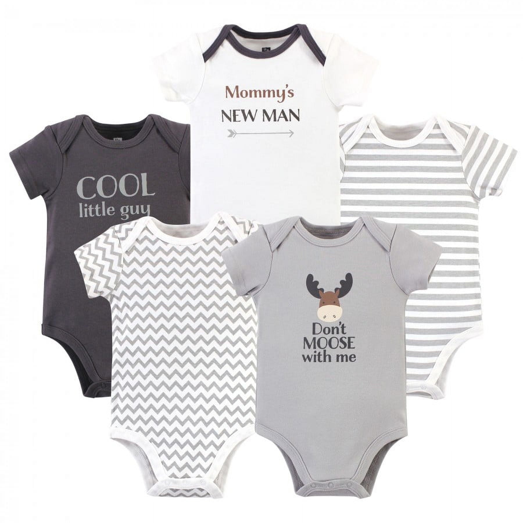Hudson Baby Short Sleeve Bodysuits, 5-Pack, Newborn- 24 Months