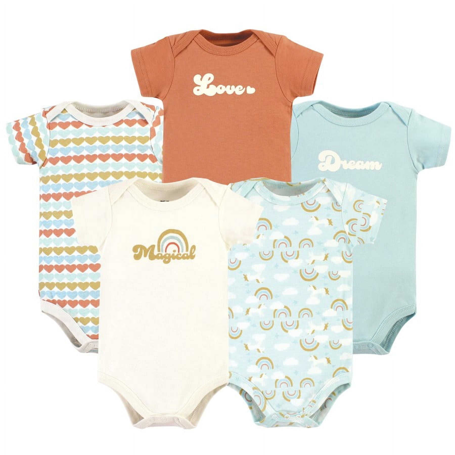 Hudson Baby Short Sleeve Bodysuits, 5-Pack, Newborn- 24 Months