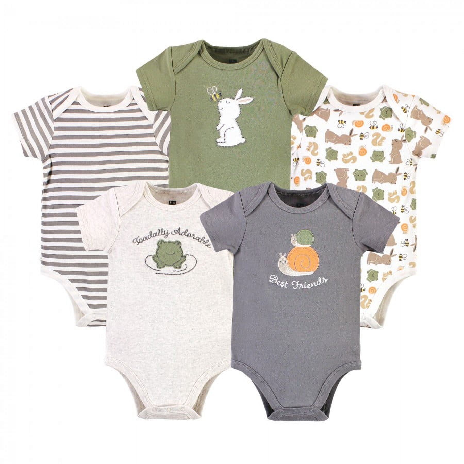 Hudson Baby Short Sleeve Bodysuits, 5-Pack, Newborn- 24 Months