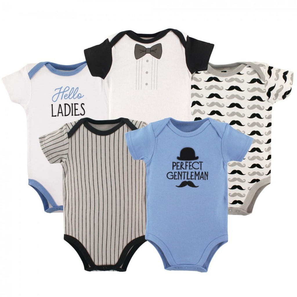 Hudson Baby Short Sleeve Bodysuits, 5-Pack, Newborn- 24 Months