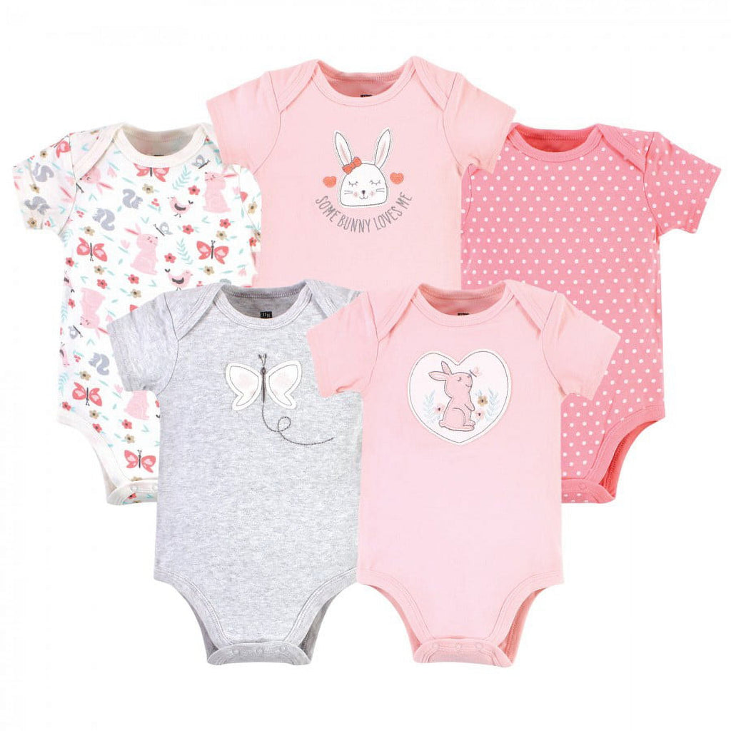 Hudson Baby Short Sleeve Bodysuits, 5-Pack, Newborn- 24 Months