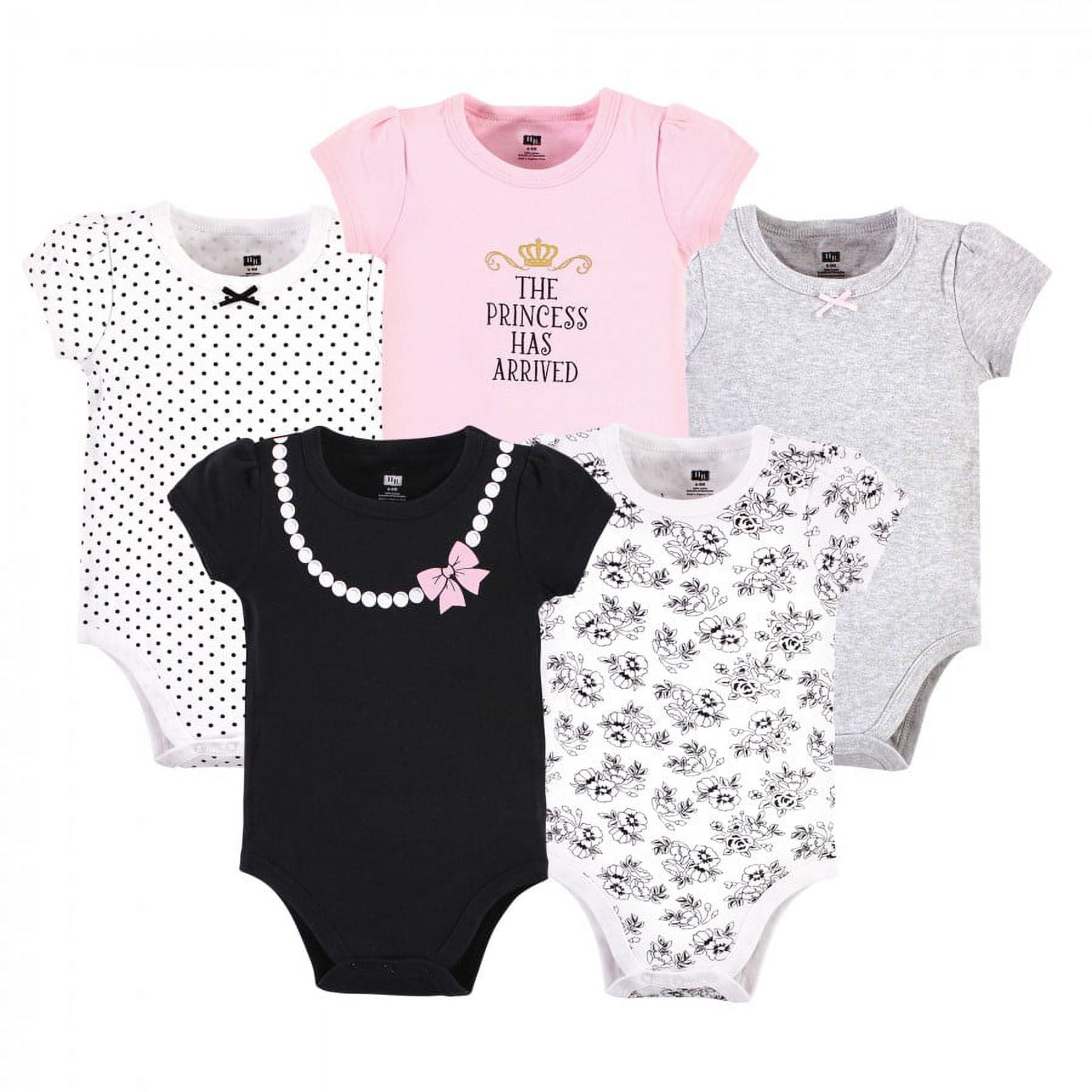 Hudson Baby Short Sleeve Bodysuits, 5-Pack, Newborn- 24 Months