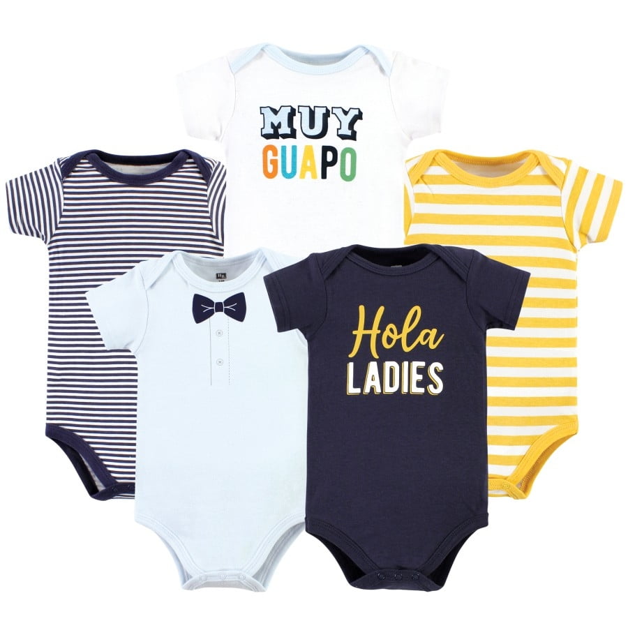 Hudson Baby Short Sleeve Bodysuits, 5-Pack, Newborn- 24 Months