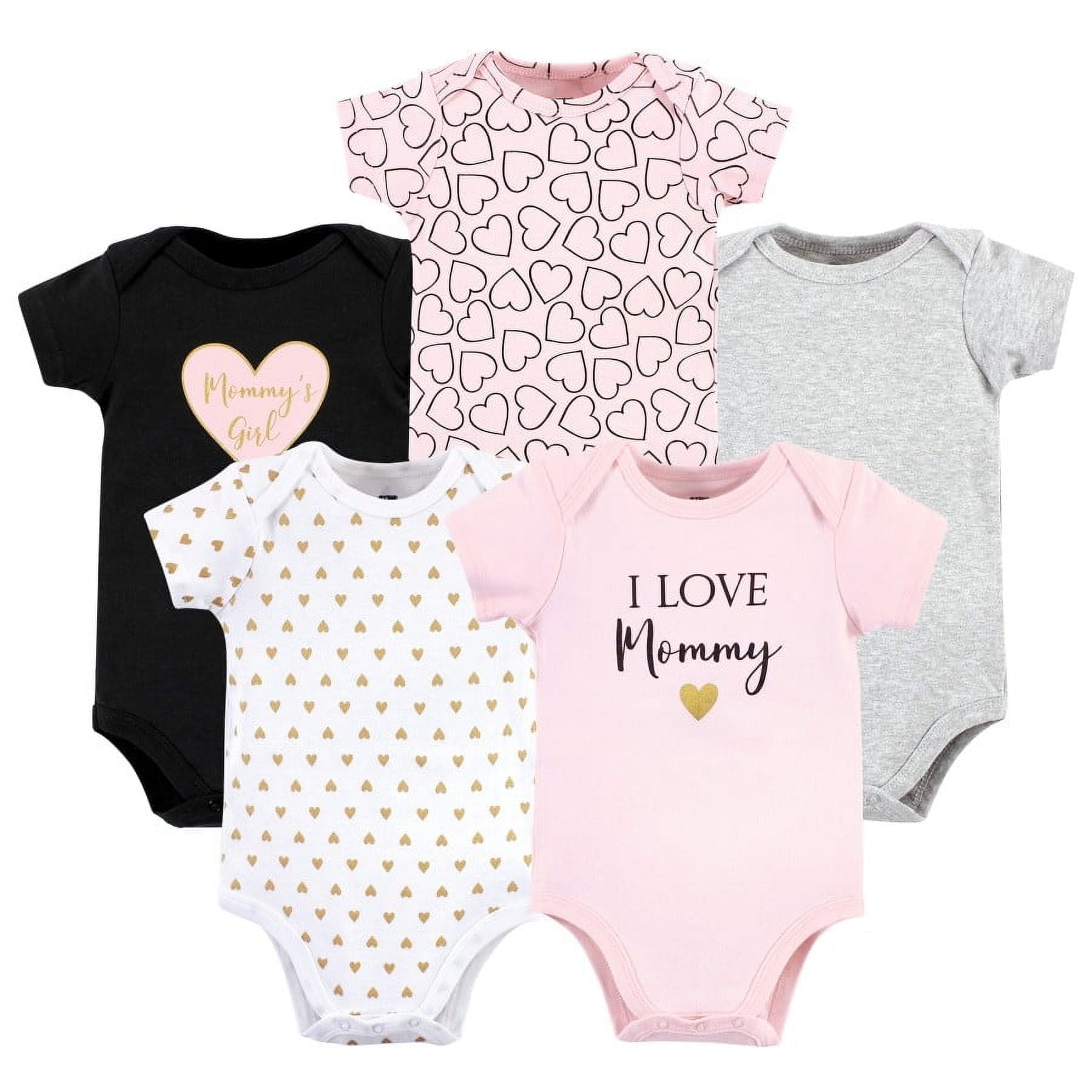 Hudson Baby Short Sleeve Bodysuits, 5-Pack, Newborn- 24 Months