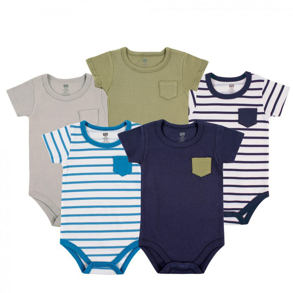 Hudson Baby Short Sleeve Bodysuits, 5-Pack, Newborn- 24 Months
