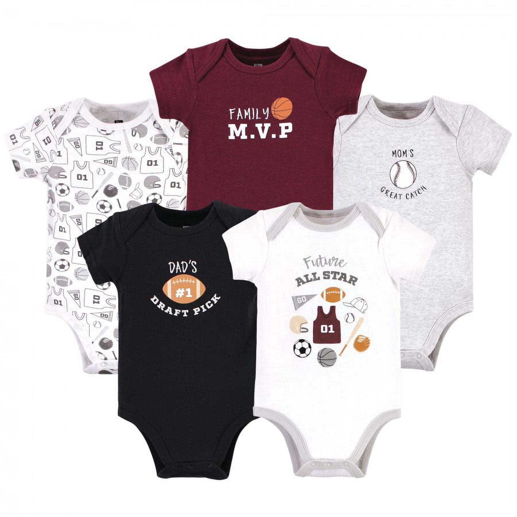 Hudson Baby Short Sleeve Bodysuits, 5-Pack, Newborn- 24 Months