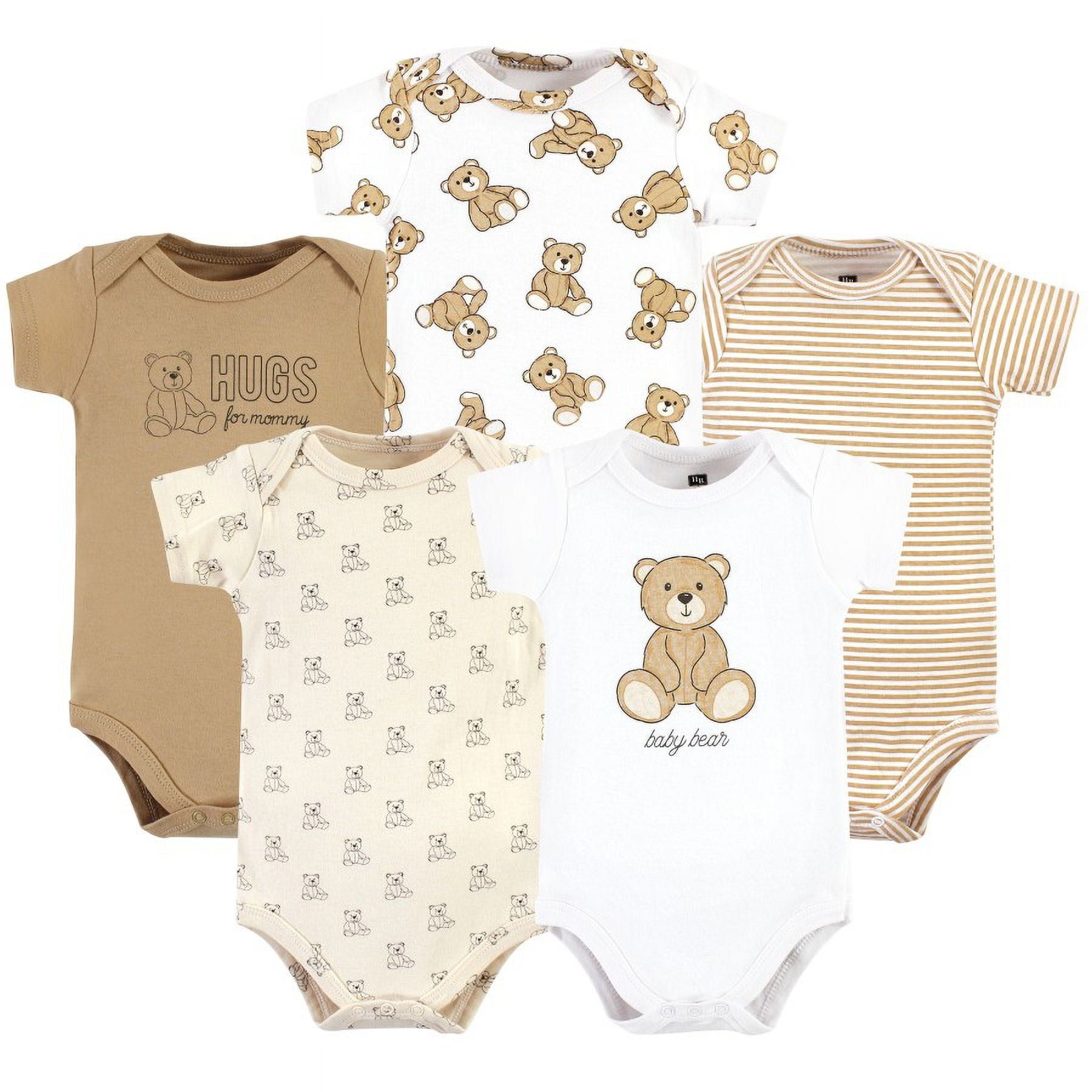Hudson Baby Short Sleeve Bodysuits, 5-Pack, Newborn- 24 Months