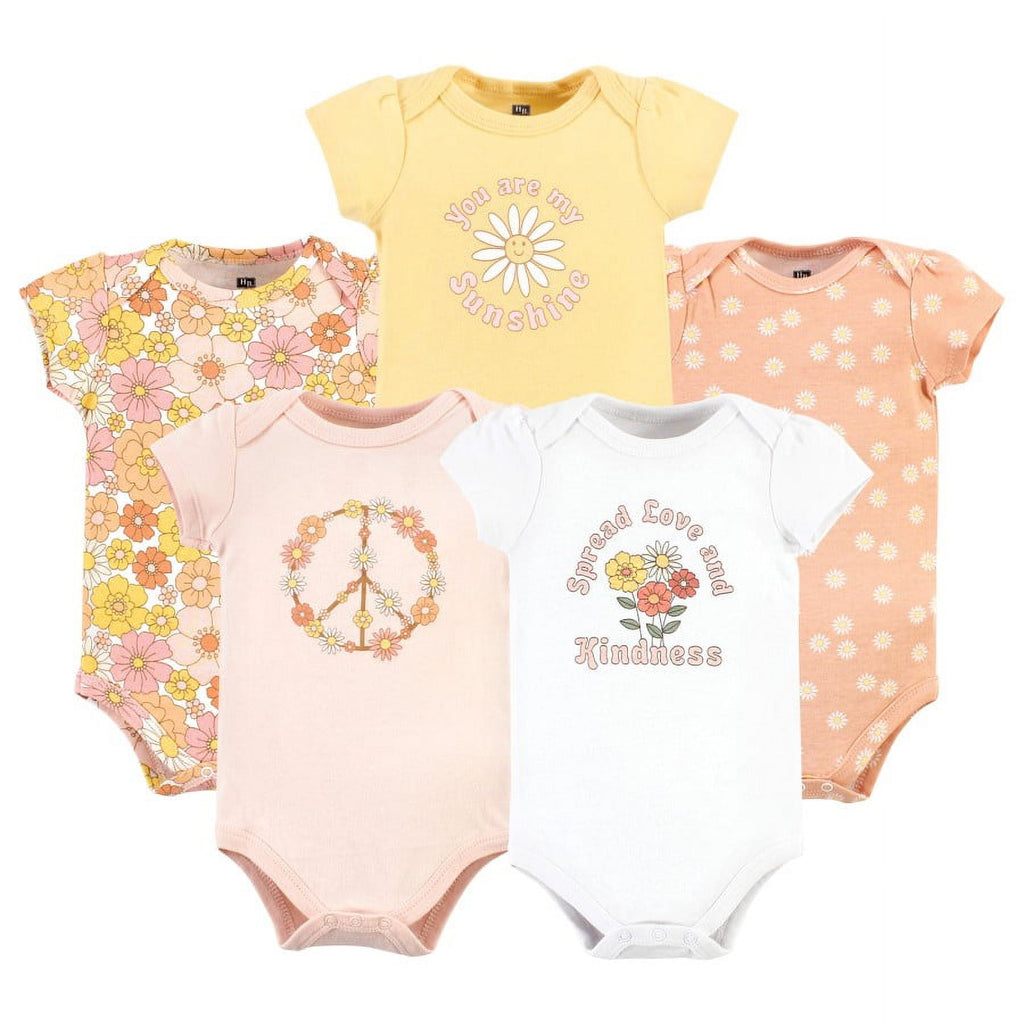 Hudson Baby Short Sleeve Bodysuits, 5-Pack, Newborn- 24 Months