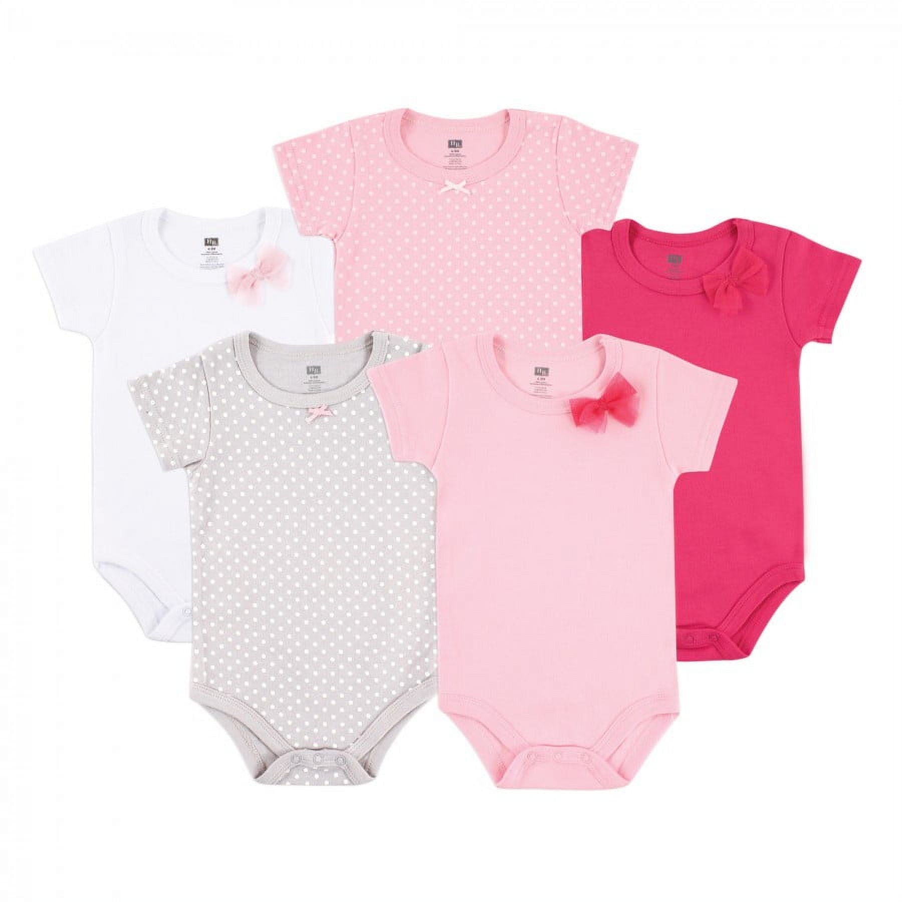Hudson Baby Short Sleeve Bodysuits, 5-Pack, Newborn- 24 Months