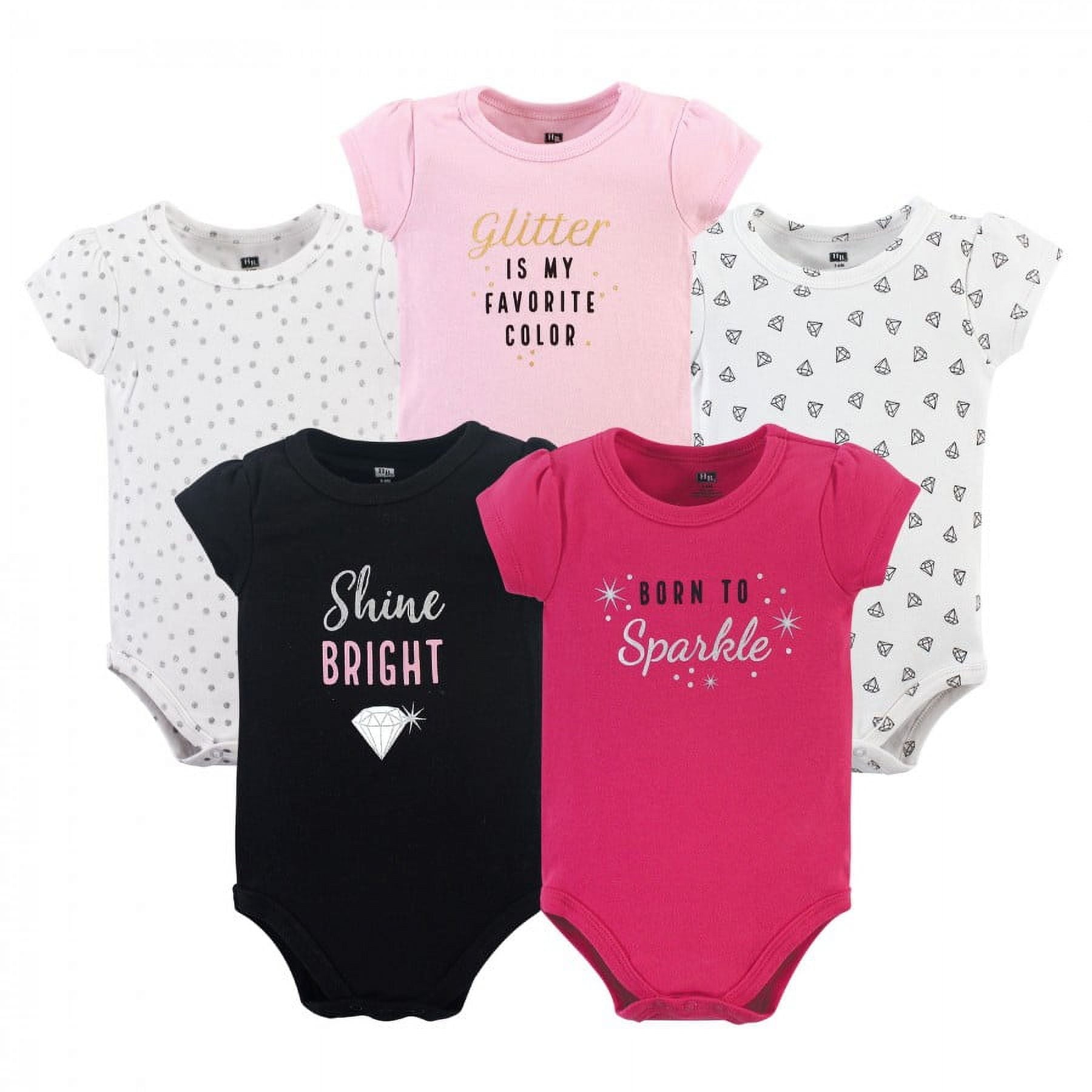 Hudson Baby Short Sleeve Bodysuits, 5-Pack, Newborn- 24 Months