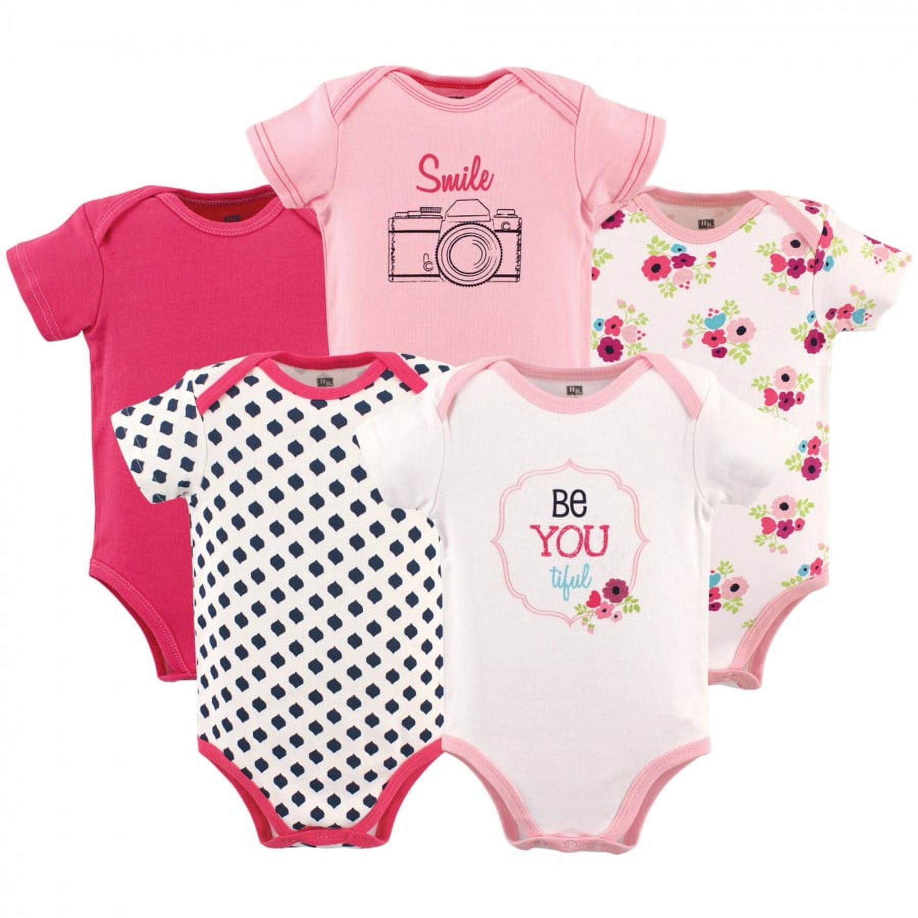 Hudson Baby Short Sleeve Bodysuits, 5-Pack, Newborn- 24 Months