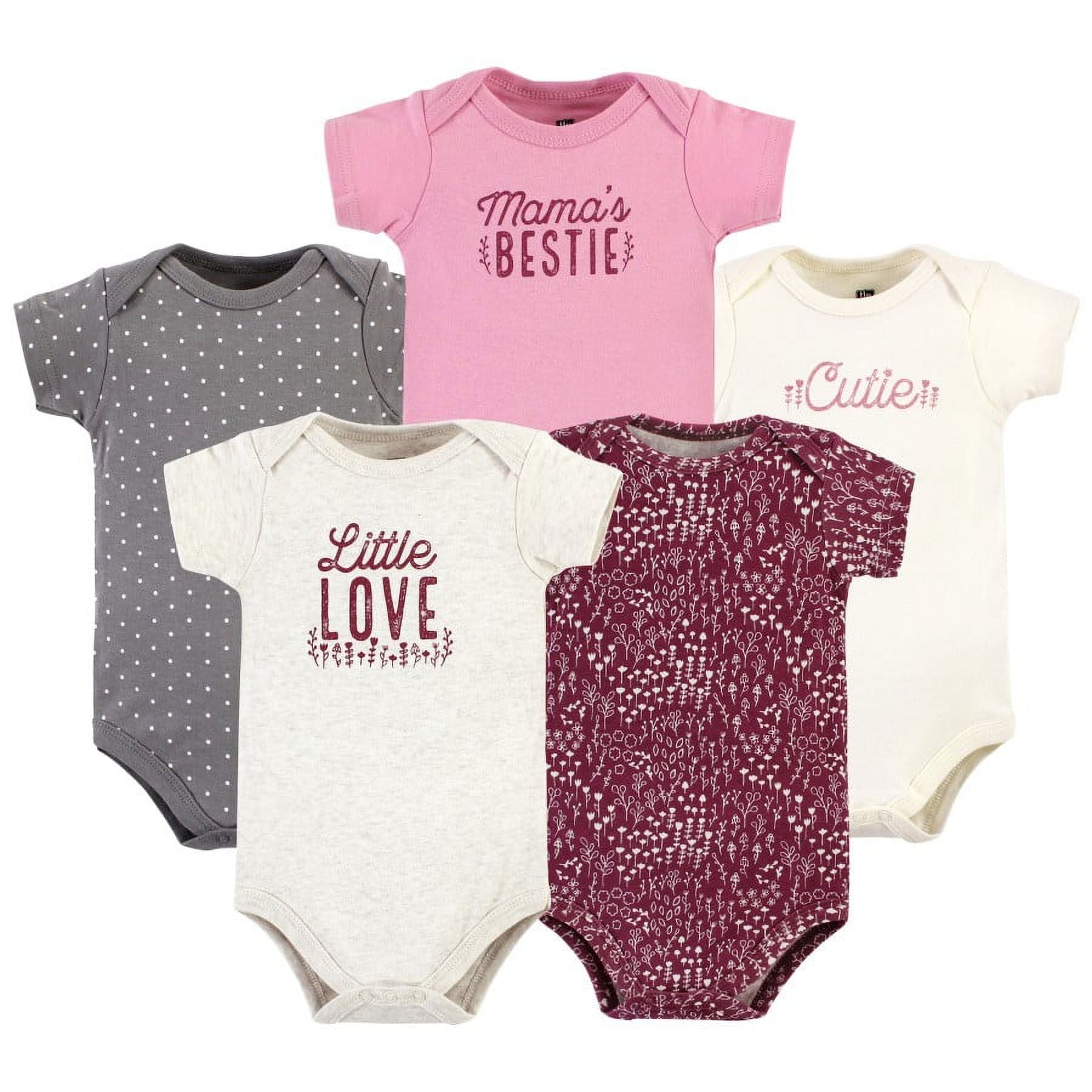 Hudson Baby Short Sleeve Bodysuits, 5-Pack, Newborn- 24 Months